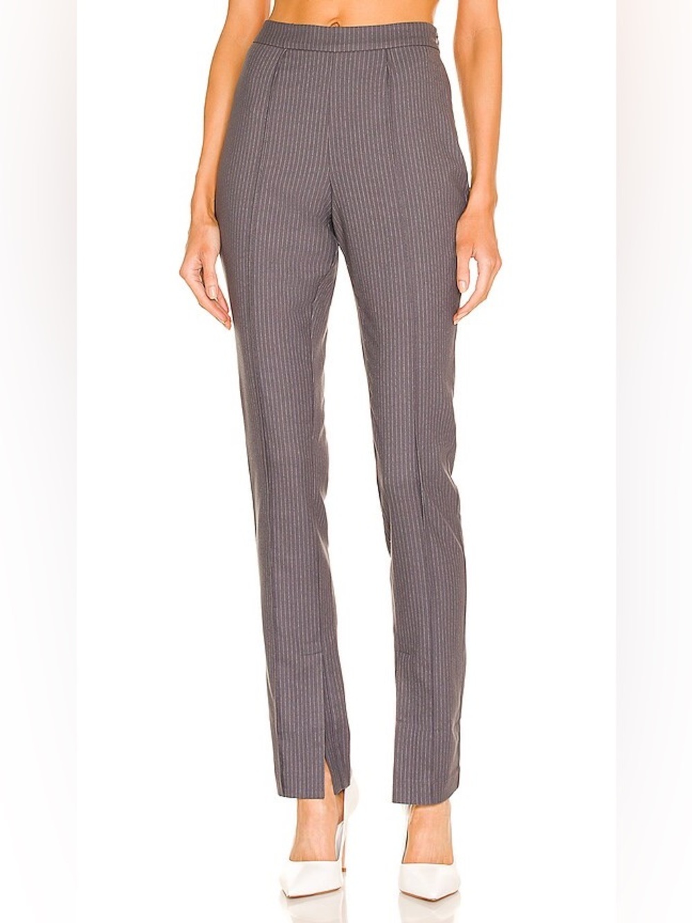 L’ Academie Revolve Kirsten Pinstripe Pants Size Medium in Grey Ankle Slits